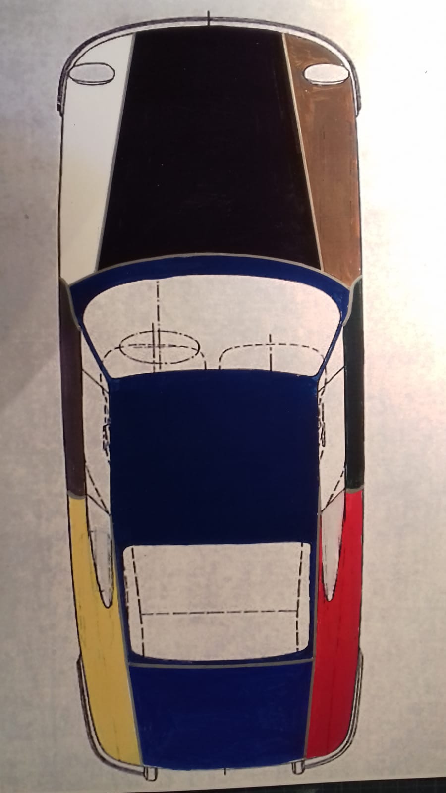 Draufsicht-Entwurf des FamosNine Farbkonzepts für den Porsche 912